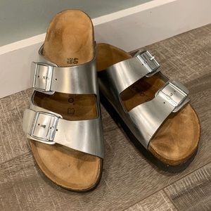 Silver Leather Sandals. Papillio made by Birkenstock. Size 40
